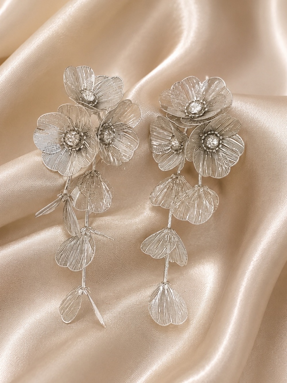 Silver Floral Cascade Drop Earrings